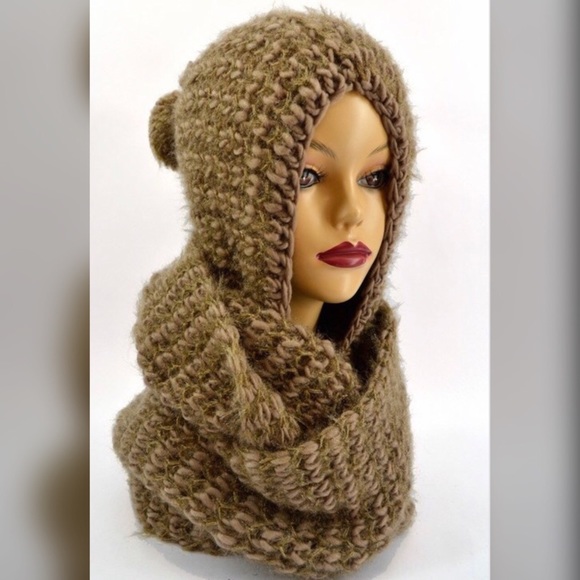 TWO Soft Fuzzy Pom Infinity Scarf Wrap w/Hood - Picture 2 of 4